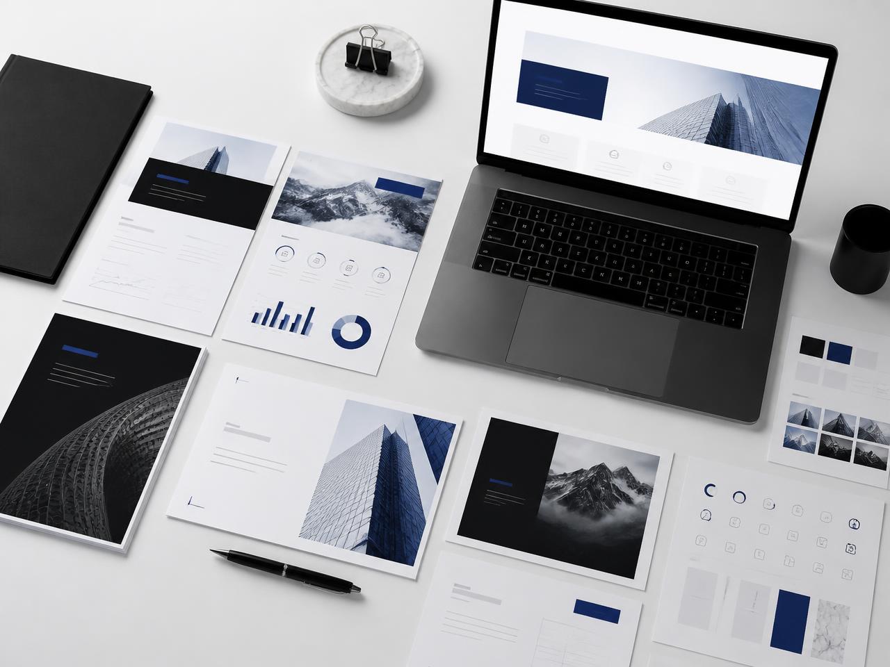 Materiais produzidos pela assessoria: lâmina, pitch deck, landing page e identidade de campanha